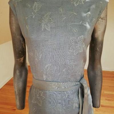 Vtg 1960's floral embroidered english line dress w/belt antique blue