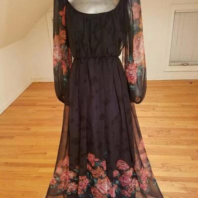 Vtg Victor Costa 1970's floral chiffon maxi gown semi empire