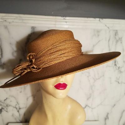 Vtg 1950's Mlle Arlette New York rare tilted spectator wide brim straw hat