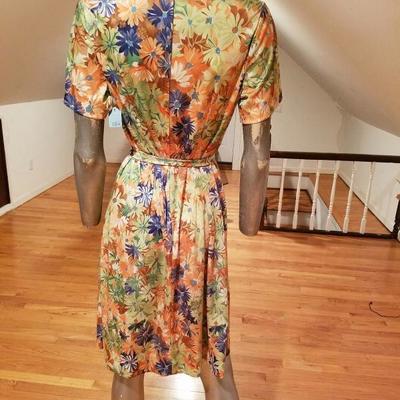 vtg 1960'silk wiggle dress w/belt floral print