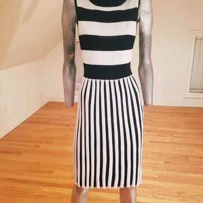 Alice+Olivia striped black/white turtle neck body con dress wool/viscose content