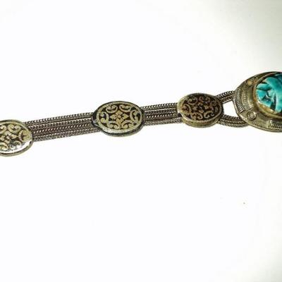 Vtg 1940's old silver scarab bracelet  Beetle filigree embossed from Egypt