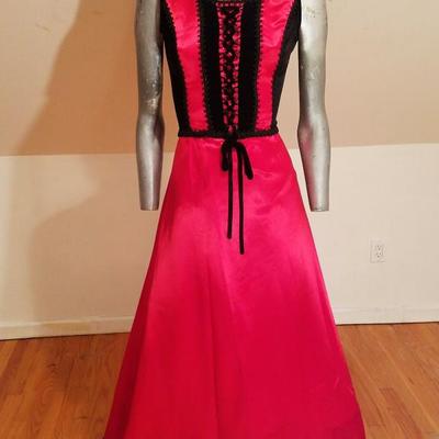 Vtg Broadway Prop stage dress tie bodice satin flame  red black velour