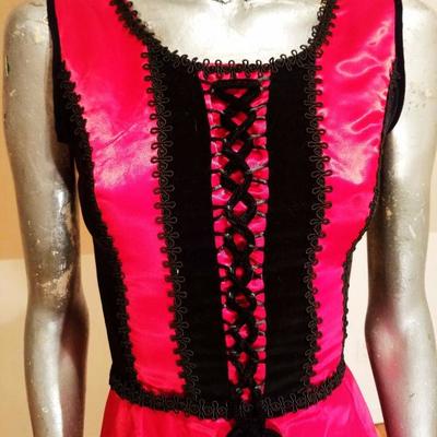 Vtg Broadway Prop stage dress tie bodice satin flame  red black velour