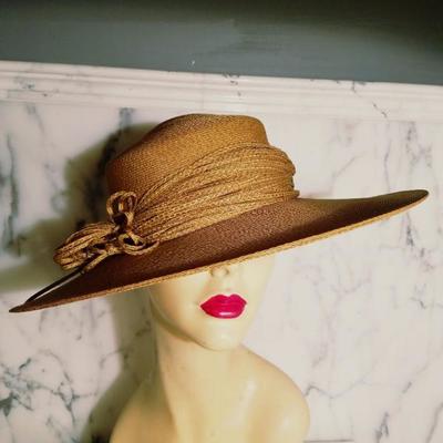 Vtg 1950's Mlle Arlette New York rare tilted spectator wide brim straw hat