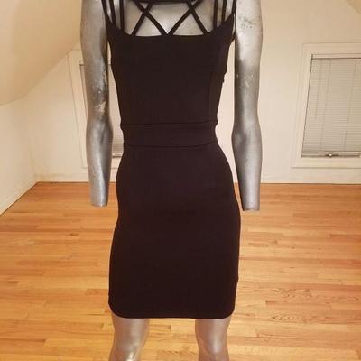 Vtg Body Con jersey mini dress open piping detail