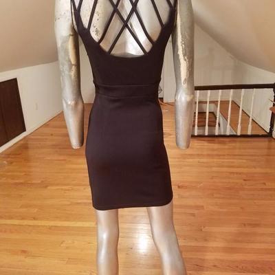 Vtg Body Con jersey mini dress open piping detail