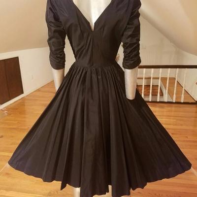 Vtg Bernetti Original Couture 1950's full sweep shantung beaded dress V 