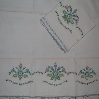 Pair of cross stitch pillow cases