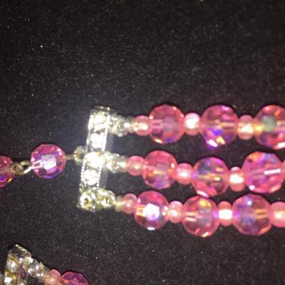 Beautiful pink AB glass 3 strand set 