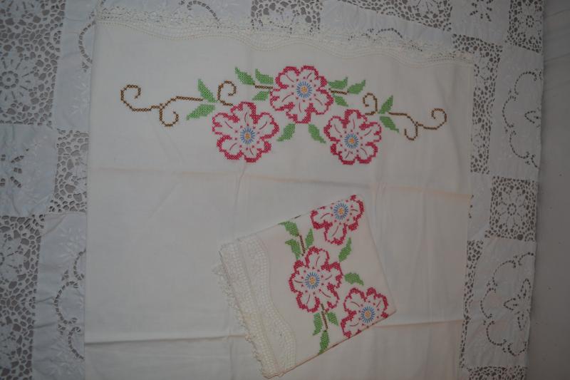 Pair Of Cross Stitch Pillow Cases Estatesales Org