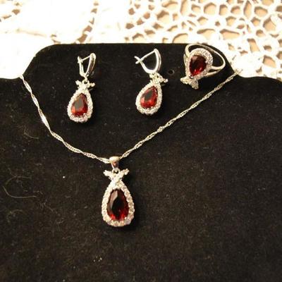 Sterling red and rhinestone set