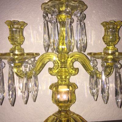 Hiesley Canary Yellow Sarah Old Williamsburg 3 Light Candelabra 