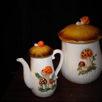 Retro Mushroom Canister set and Salt n Pepper  Shaker set/TEapot