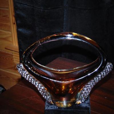 Retro Amber Colored Lamp/Art Glass vase, Glass Basket