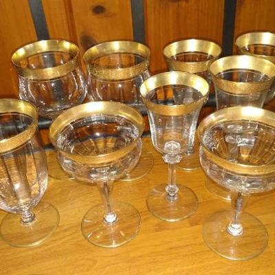 Set Two of Larger Mid Century Gold Rimmed Wine Glasses
