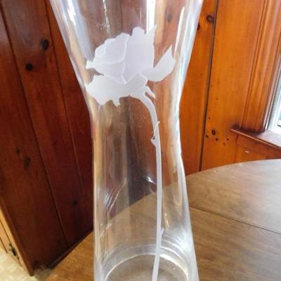 Etched Glass Rose Vase Made in Poland 20