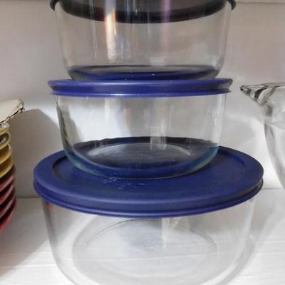 Three Piece Set of Glass Pyrex Storage Containers with Lids
