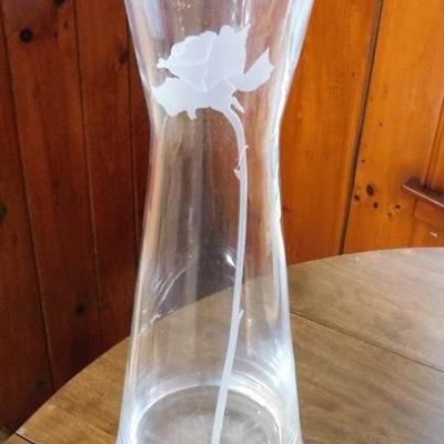 Etched Glass Rose Vase Made in Poland 20