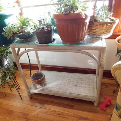Wicker Plant Stand with Glass Top
