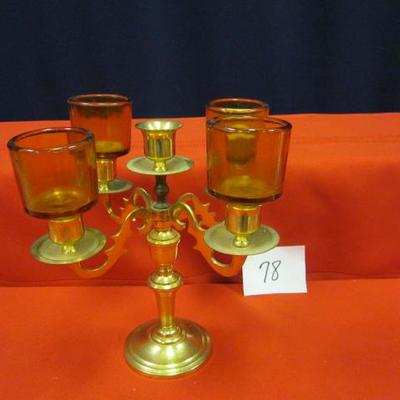 Brass/ Amber Candelabra
