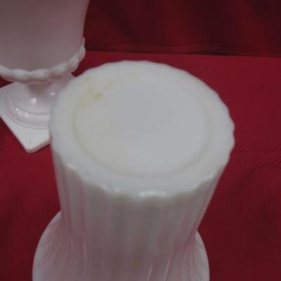 Decorative Milk Glass Vase/ Fluted Milk Glass Vase/Milk Glass Dish, 3 pcs