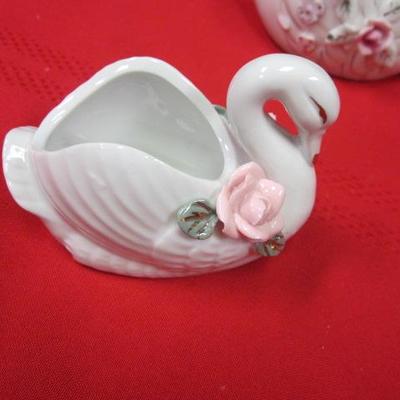Swan Ceramic Dish, Ceramic Dish W/ Spoon, Swan Ceramic Dish, 4 pcs