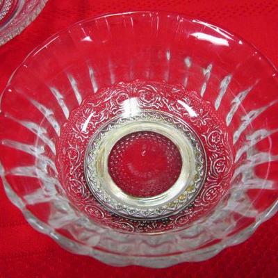 Crystal Candle Holder plate, Crystal Dish, Crystal bowl silver plate trim, 3 pcs