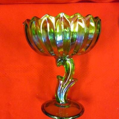 Green Carnival Glass Candy Dish