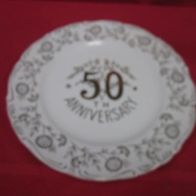 Golden Anniversary Cake Plate, Serving Plate, Vase 3 pcs