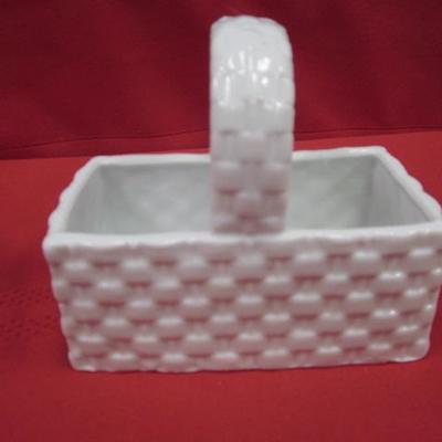 Decorative White Basket -(1) Square, (1) Oblong, and Crystal Basket, 3 pcs