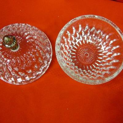 Crystal Candy Dish with dome lid/ decorative pine cone top