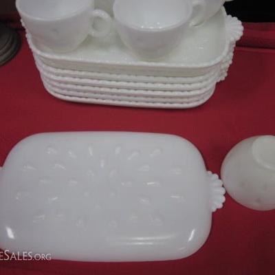 Milk Glass Set- Cups/Plates- 13 pcs