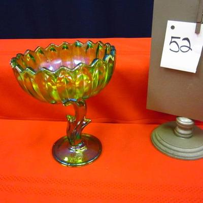 Green Carnival Glass Candy Dish