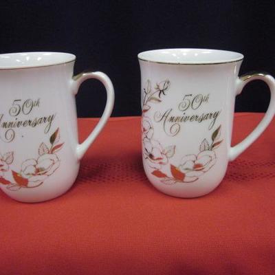 50th Anniversary Mugs, White/Gold plus 2 extra cups