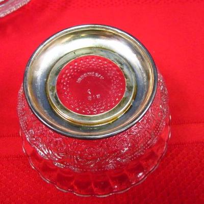 Crystal Candle Holder plate, Crystal Dish, Crystal bowl silver plate trim, 3 pcs