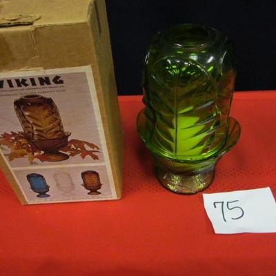 Viking green candle holder new w/ box
