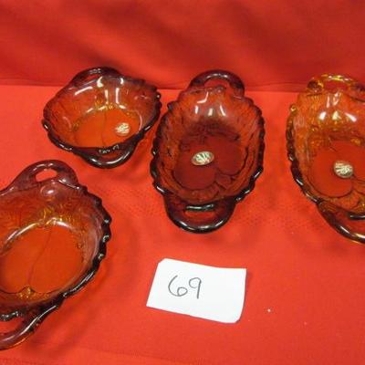 Tiara Amber Colored Decorative Dishes, 4 pcs
