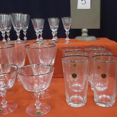 Clear/Silver Glasses, Heids Crystal, Western, Germany 27 pcs