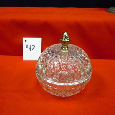 Crystal Candy Dish with dome lid/ decorative pine cone top