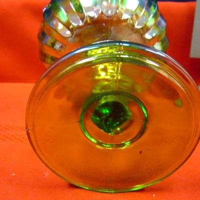 Green Carnival Glass Candy Dish