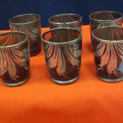 Vintage Purple & Silver shot glasses set of 6
