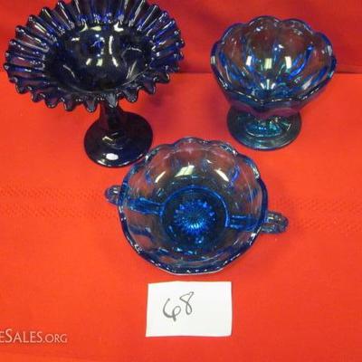 Blue Glass Dishes, 3 pcs