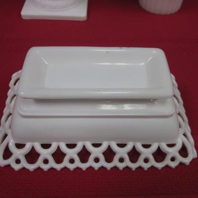 Decorative Milk Glass Vase/ Fluted Milk Glass Vase/Milk Glass Dish, 3 pcs