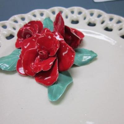 White Decorative Plate With Red Roses