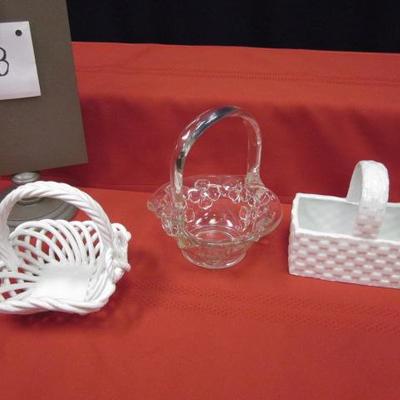 Decorative White Basket -(1) Square, (1) Oblong, and Crystal Basket, 3 pcs