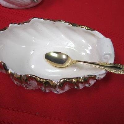 Swan Ceramic Dish, Ceramic Dish W/ Spoon, Swan Ceramic Dish, 4 pcs