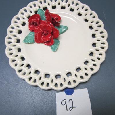White Decorative Plate With Red Roses