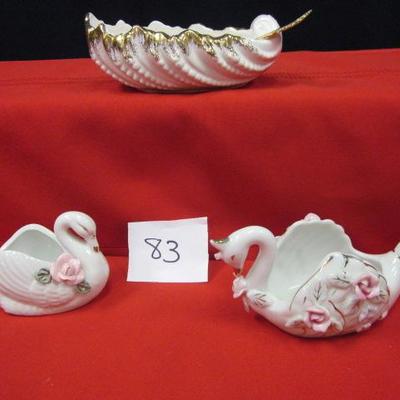 Swan Ceramic Dish, Ceramic Dish W/ Spoon, Swan Ceramic Dish, 4 pcs