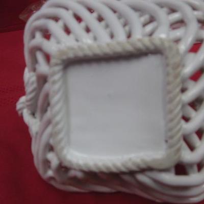 Decorative White Basket -(1) Square, (1) Oblong, and Crystal Basket, 3 pcs